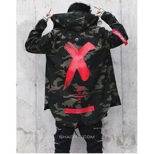 SZS Hooded Camo Jacket XL Canvas Oversized Gorpcore Graphic Print Spellout